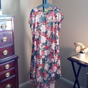 CHA CHA VENTE Floral Print Glitter Women's Long Top Blouse Tunic Coverup L